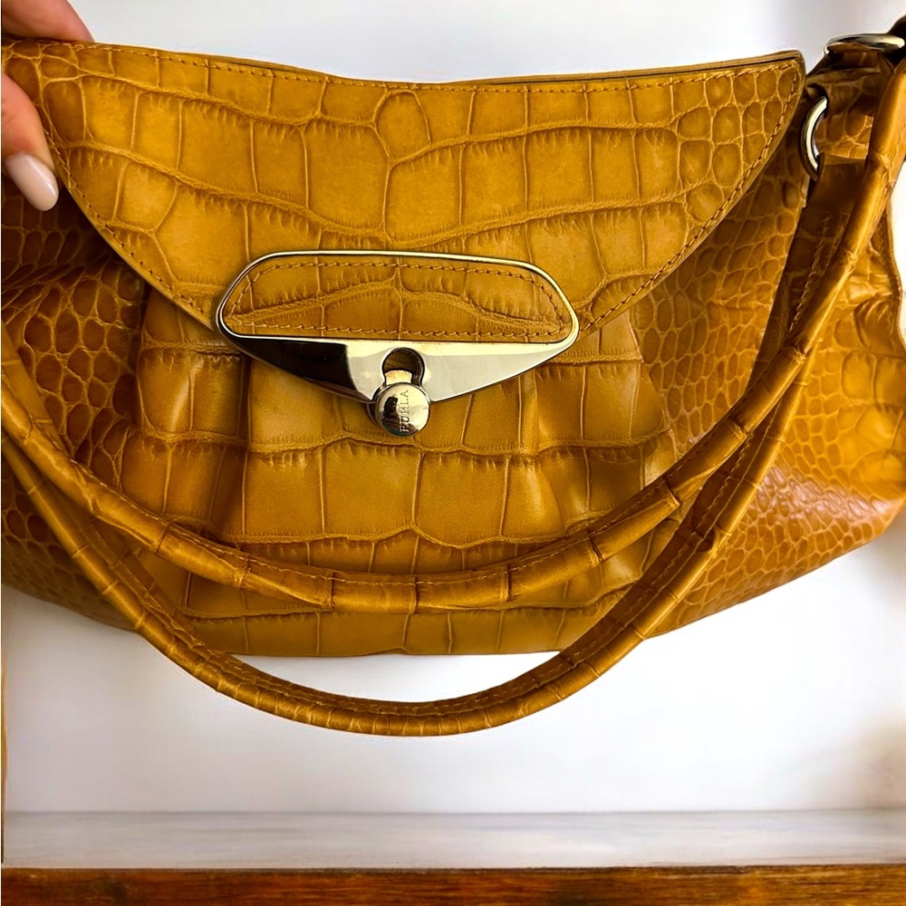 Furla cognac crocodile embossed large leather baguette - Picture 5 of 16